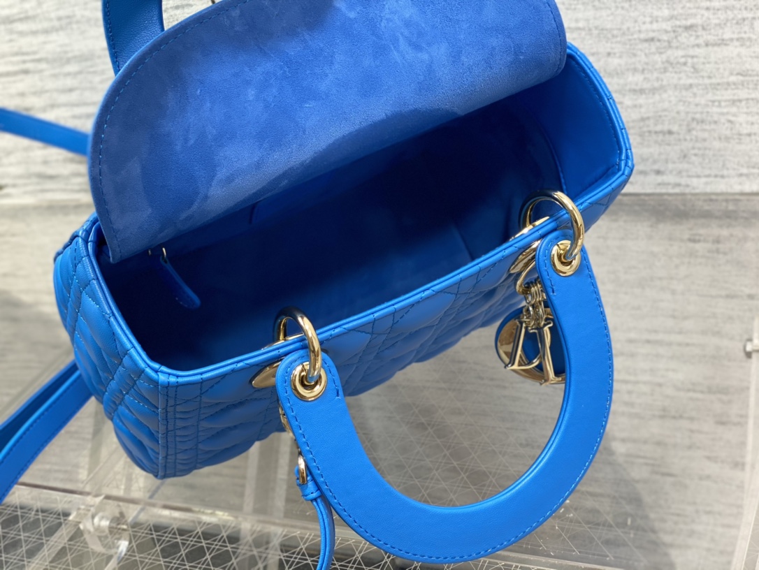 Medium Lady Dior Bag Blue Cannage Lambskin